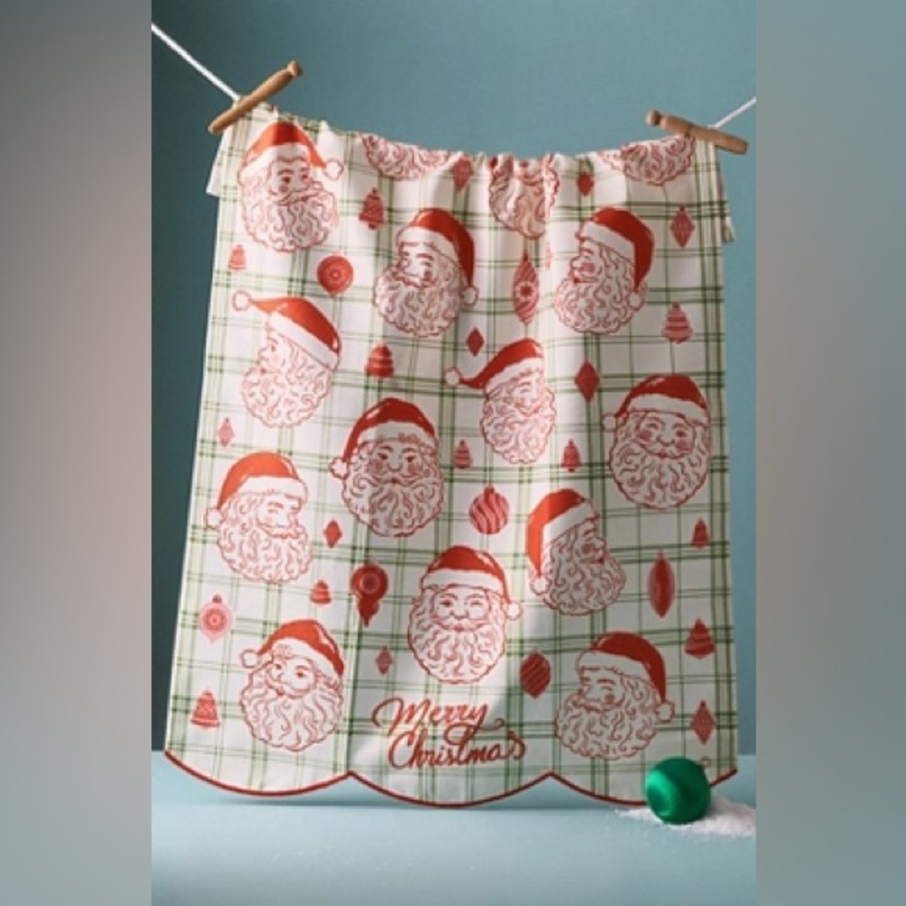 Anthropologie Vintage-Inspired Tartan Santa Dish Towel
